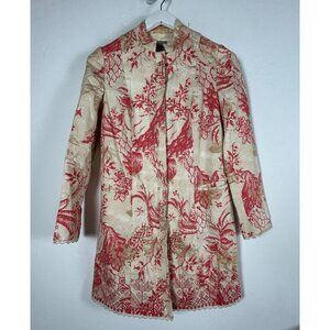 Sigrid Olsen Womens Floral 100% Linen Tunic Jacket Coat XS Red Beige Lightweight
